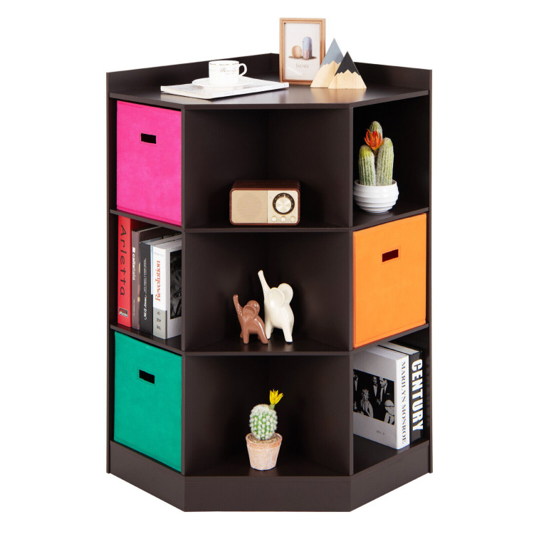 3-Tier Kids Storage Shelf Corner Cabinet with 3 Baskets-BrownCostway Gallery View 6 of 10